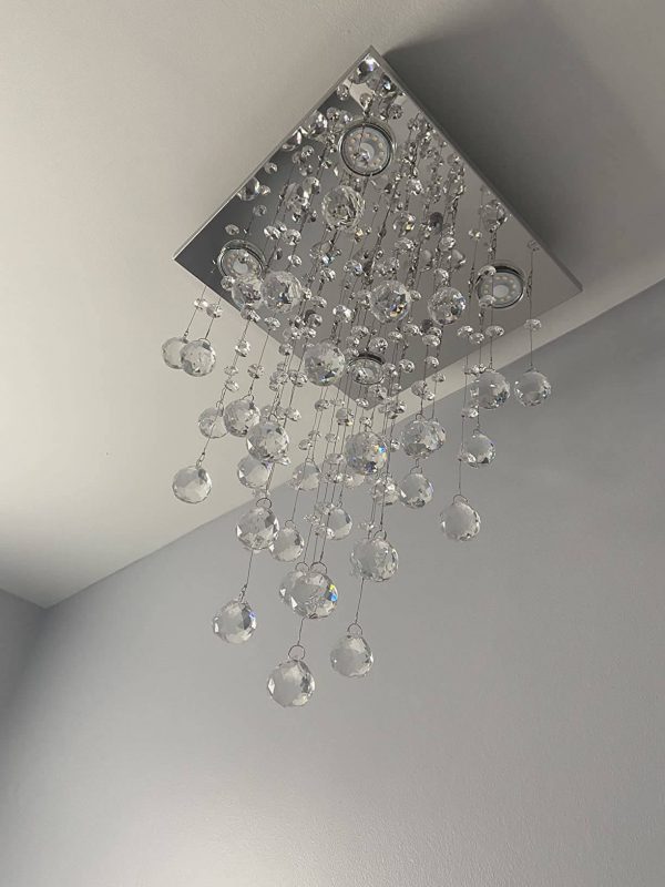 4. Bestier Modern Crystal Square Raindrop Chandelier Lighting Flush