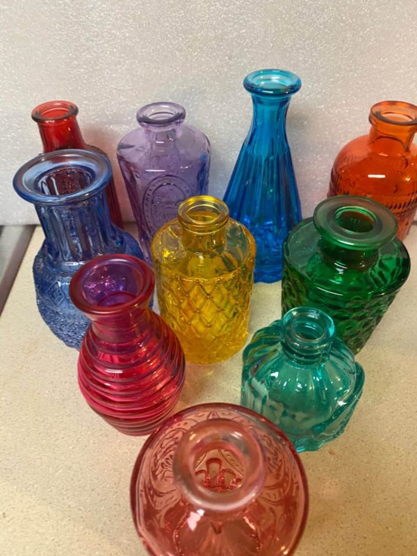 6. Colored Glass Bud Vases Set of 10 - Small Vases for Vintage Style Flowers