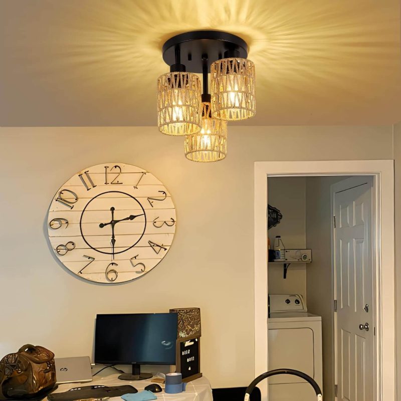 4. Woven Cage Shade Rattan Hanging Lamp
