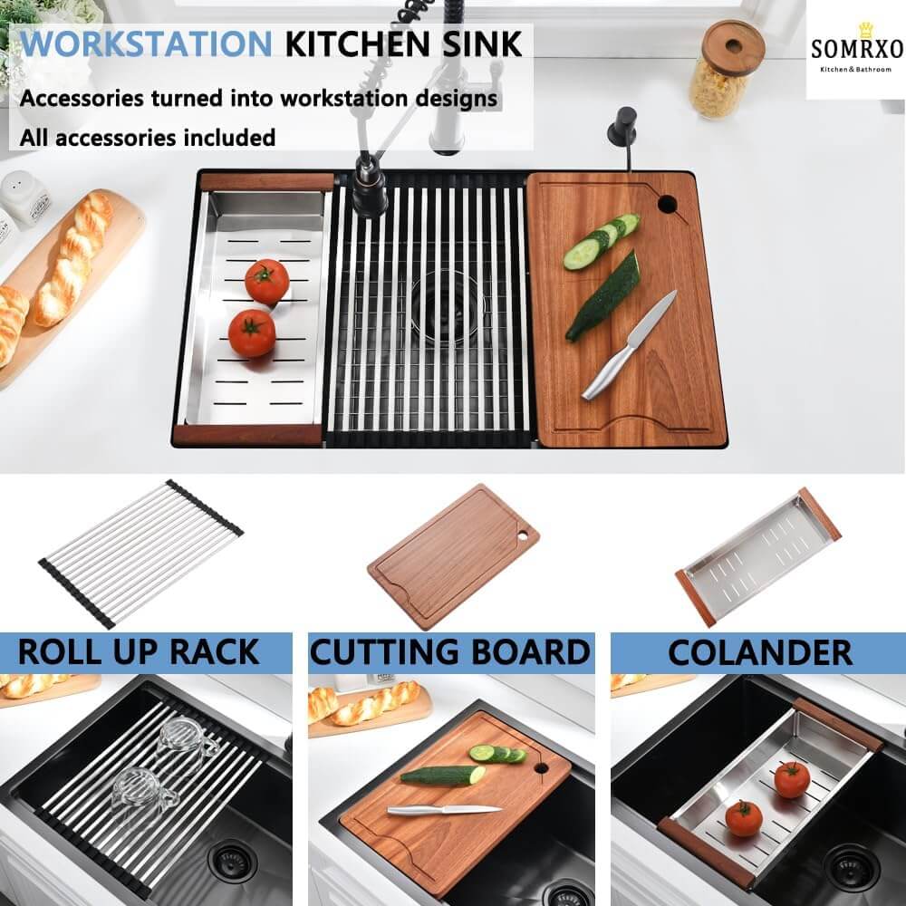 Black 32 Inch Stainless Steel Undermount Kitchen Sink-SOMRXO
