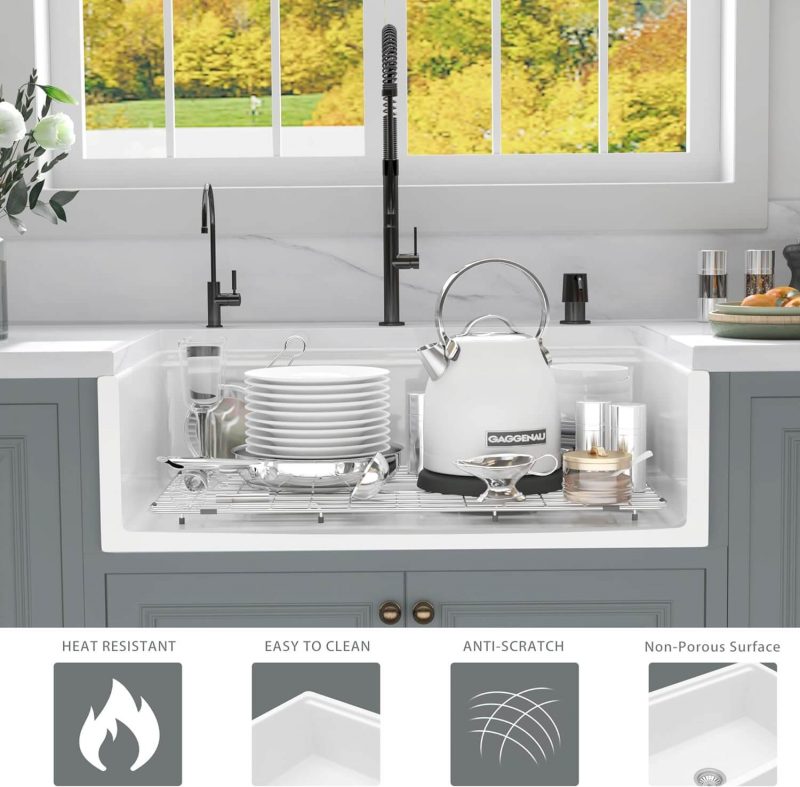 Ruvati 30 x 20 inch Fireclay Reversible Farmhouse Apron-Front Kitchen Sink Single Bowl - White - RVL2100WH