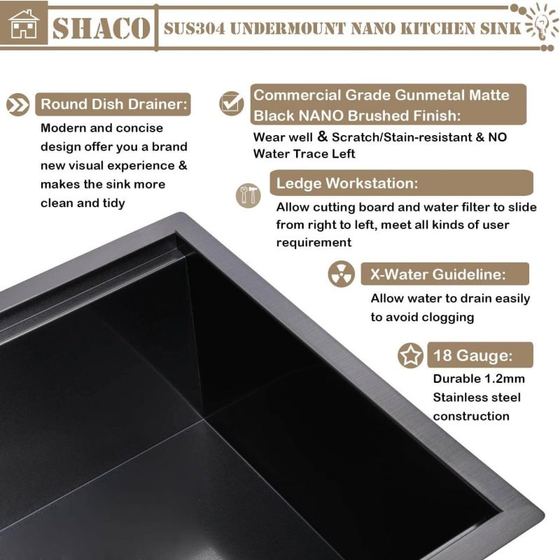KRAUS Forteza™ 32” Undermount Single Bowl Granite Kitchen Sink in Black, KGU-55BLACK