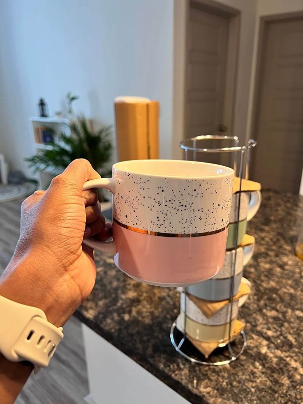 5. Hasense Stackable Porcelain Coffee Mugs Set of 4 with Metal Stand
