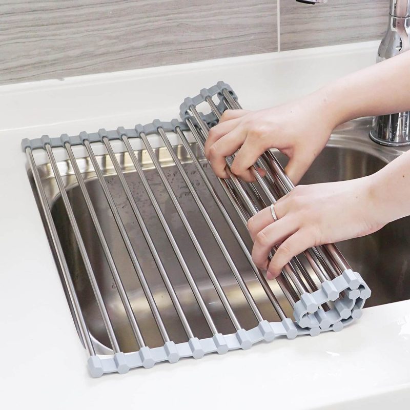 4. Mikinya Over Sink Dish Drying Rack, Roll Up Dish Drying Rack