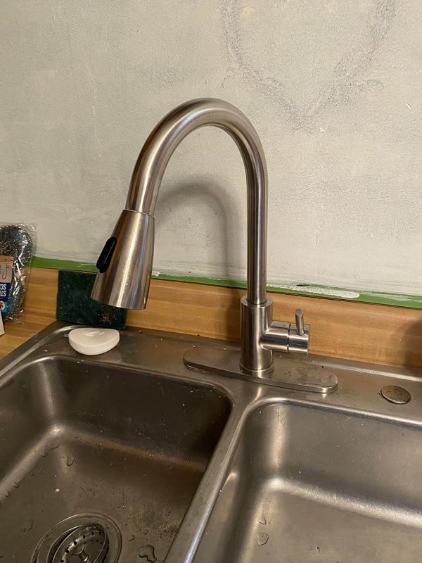 2. Chrome Kitchen Faucet with Soap Dispenser, WOWOW Stainless Steel Faucet