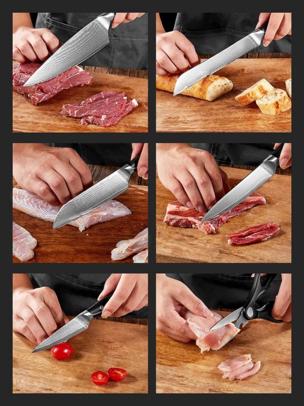 7. AUS-10 Ultra Sharp Japanese Knipan Knife Set with Full Tang Handle, Black