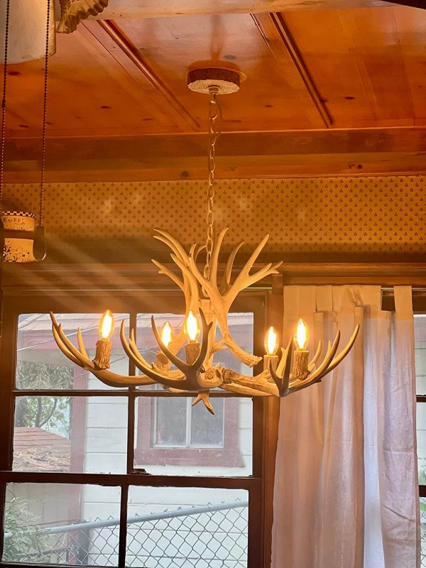 2. LED Hanging Lamp 4 Resin Antler Lights for Dining Room Living Room