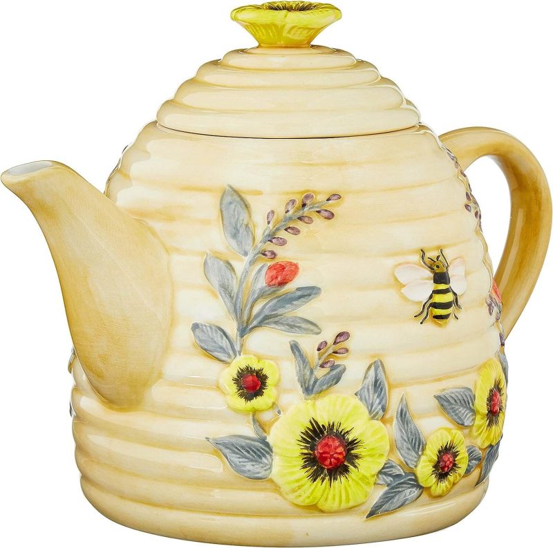 6. Bee Sweet 32 oz. 3-D Beehive Teapot Ceramic,Multi Colored