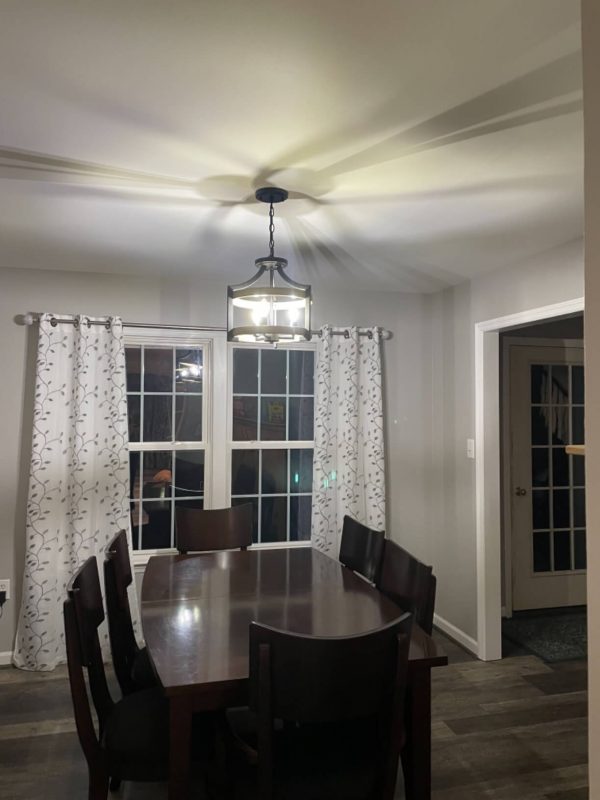 7. Black and White Metal Hanging Lamp Birch Wood Finish Kitchen Dining Room
