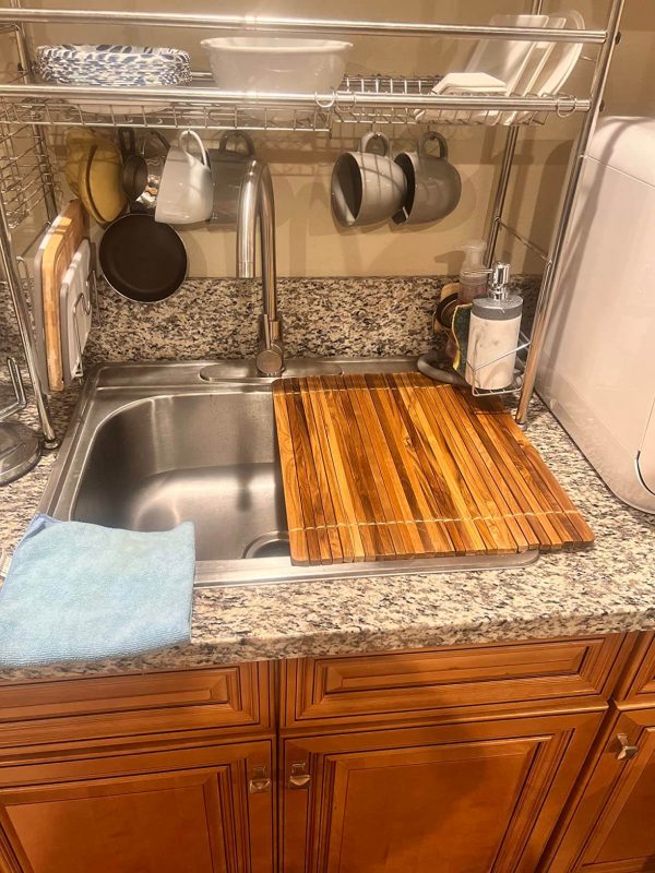 2. HTB Over Sink Dish Drying Rack 17.8'' x 16.1, Kitchen Teak Roll for Dishes