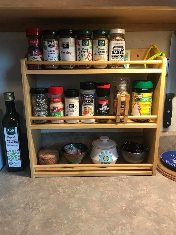 2. FoverOne 3-Tier Bamboo Spice Rack, Wooden Spice Jar Holder