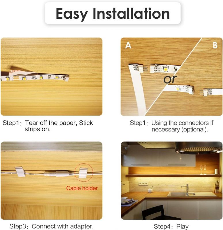 1. WOBANE Under Cabinet LED Lighting Kit, 6 PCS LED Strip Lights with Dimmer and Remote Control Adapter