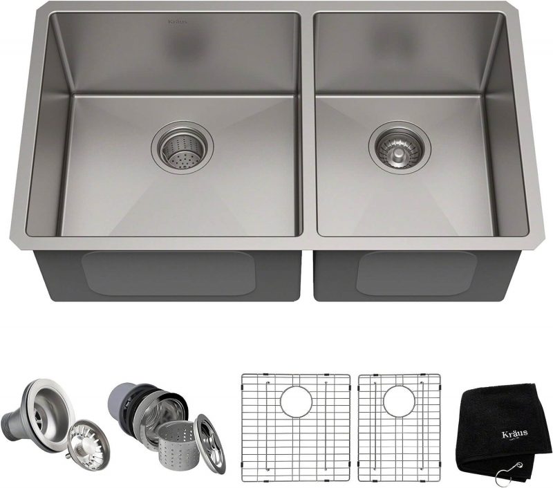 Kraus Standard PRO 33-Inch 16 Gauge Undermount 60/40 Double Bowl Stainless Steel, KHU103-33