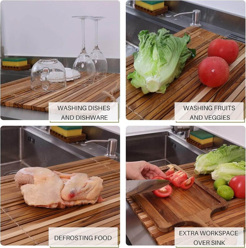 2. HTB Over Sink Dish Drying Rack 17.8'' x 16.1, Kitchen Teak Roll for Dishes