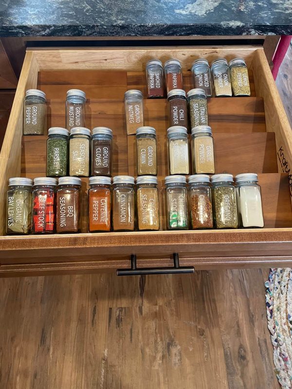 4. Acacia Wood Tray Spice Rack Organizer for Cabinet Storage Rack