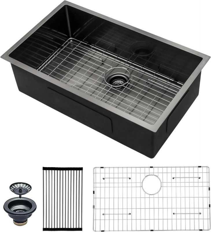 30 Inch Undermount Black Kitchen Sink - Mocoloo 30"x18" Gunmetal Black 16 Gauge Stainless Steel Deep Single Bowl 10 inch
