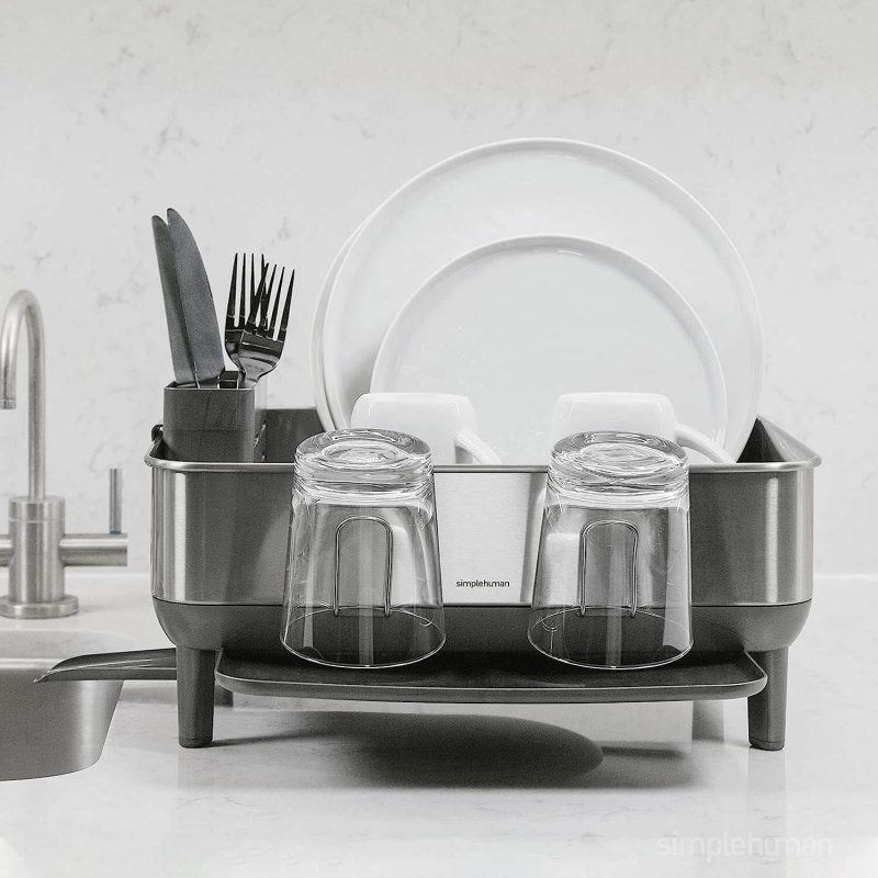 4. simplehuman Compact Kitchen Dish Drying Rack with Swivel Spout