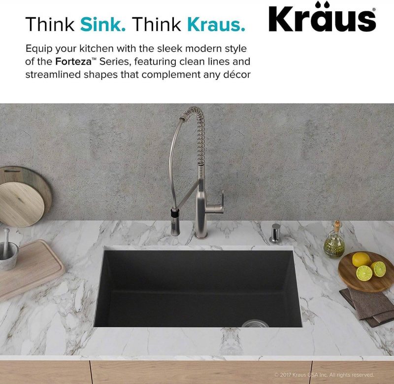 KRAUS Forteza™ 32” Undermount Single Bowl Granite Kitchen Sink in Black, KGU-55BLACK