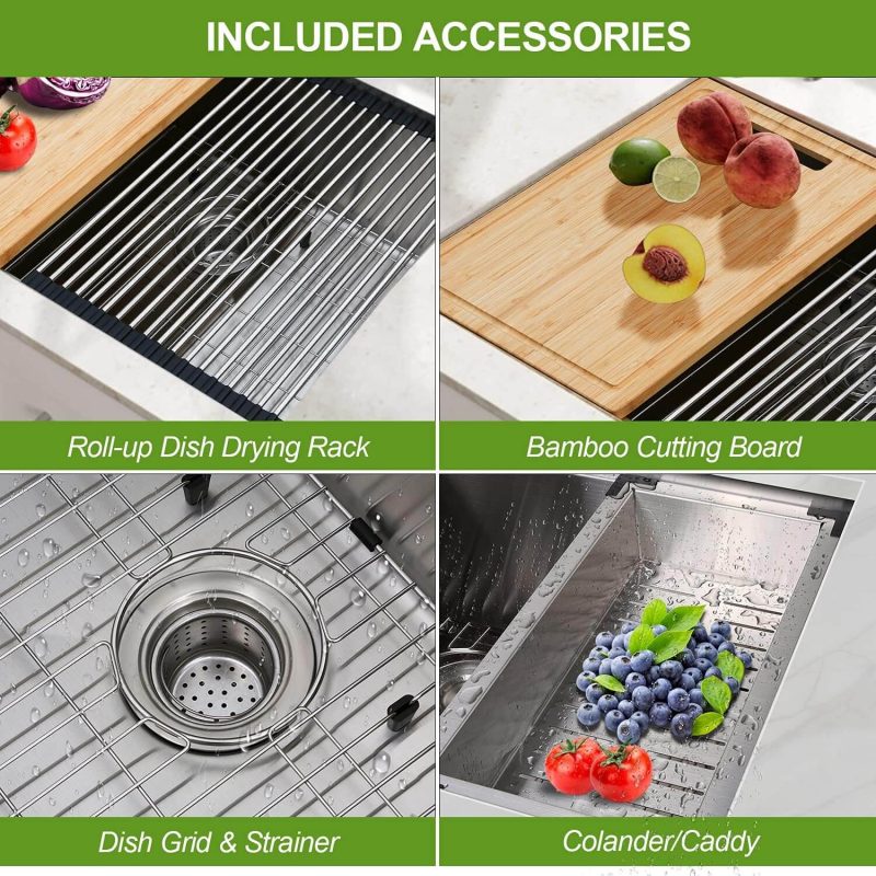 Ruvati 28-inch Workstation Undermount 16 Gauge Stainless Steel Kitchen Sink with Single Bowl Accessory - RVH8309