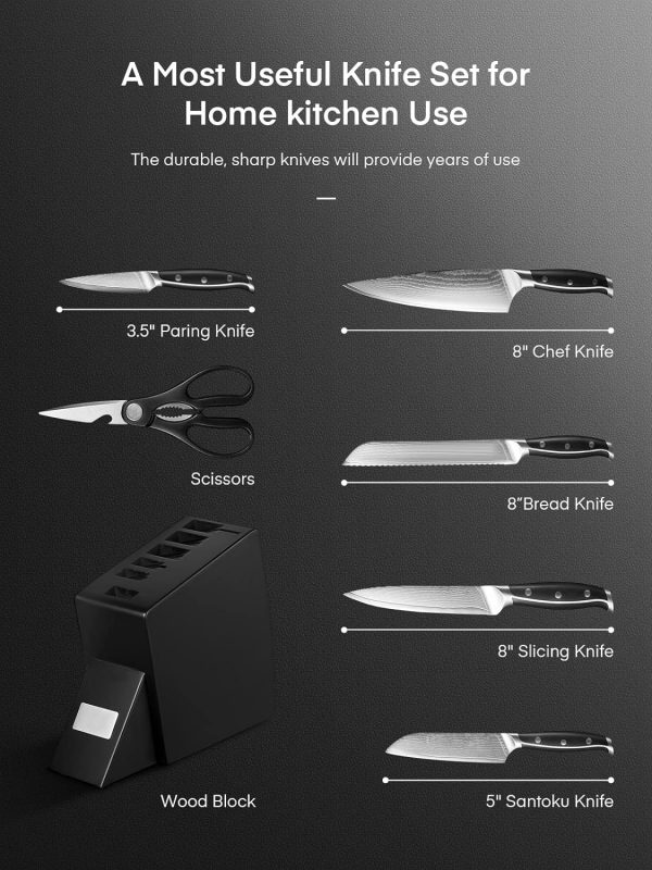 7. AUS-10 Ultra Sharp Japanese Knipan Knife Set with Full Tang Handle, Black