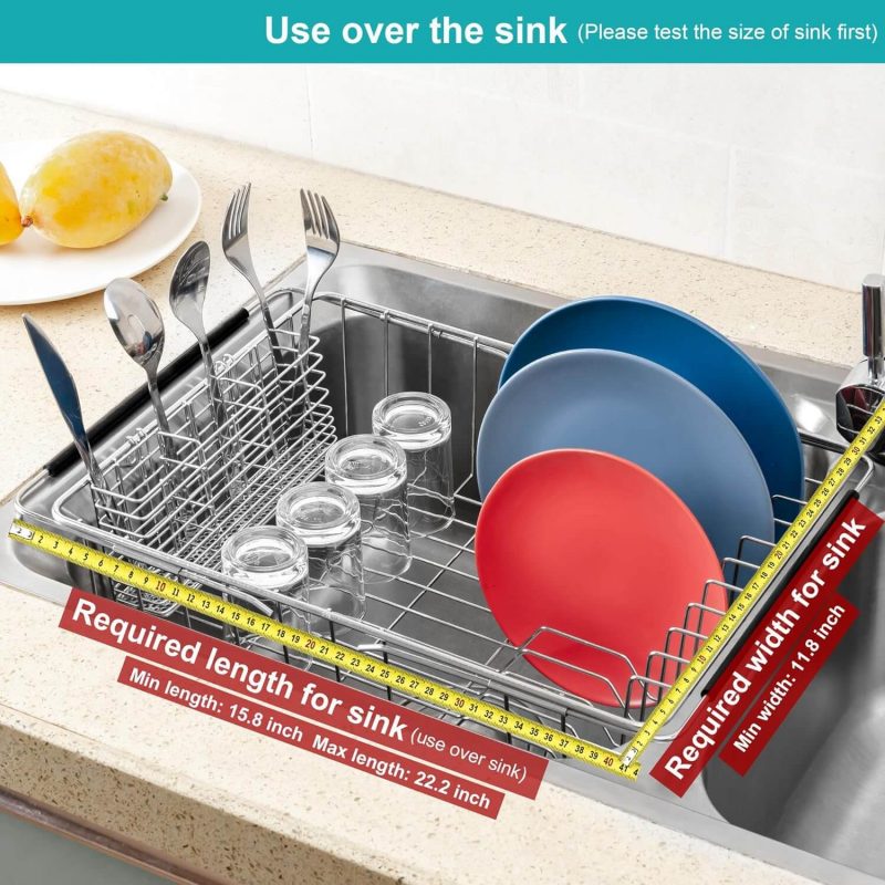 iPEGTOP Large Deep Expandable Dish Drying Rack and Cutlery Holder