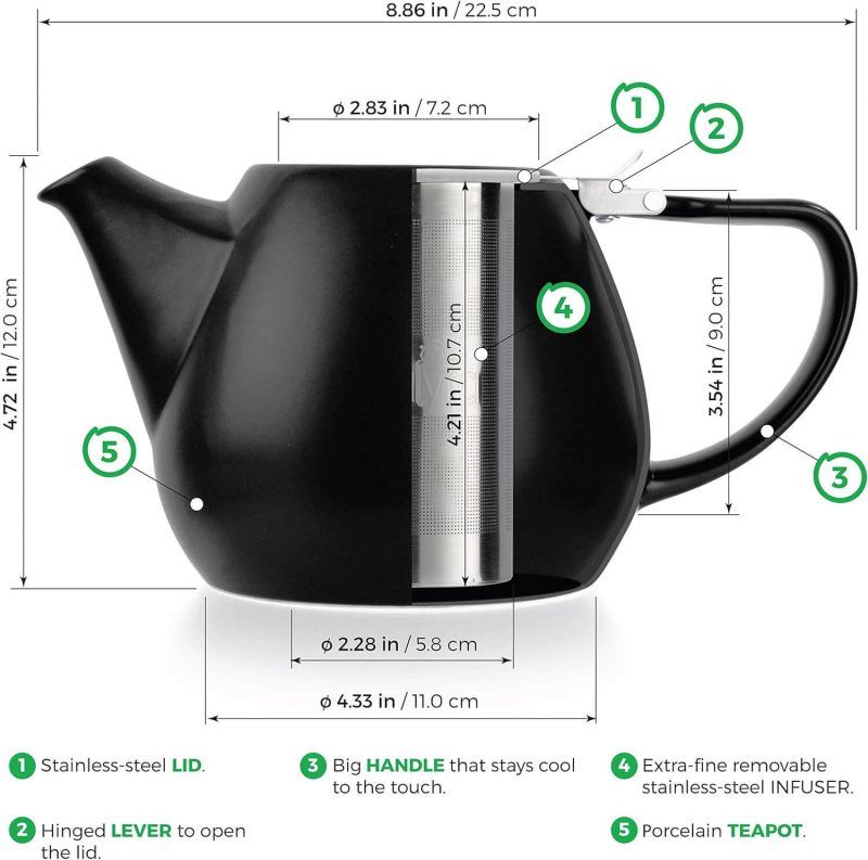 3. Tealyra Jove Porcelain Large Teapot Black, Japanese Teapot Ceramic