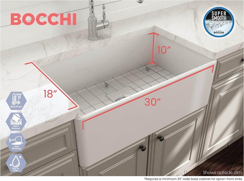Ruvati 30 x 20 inch Fireclay Reversible Farmhouse Apron-Front Kitchen Sink Single Bowl - White - RVL2100WH