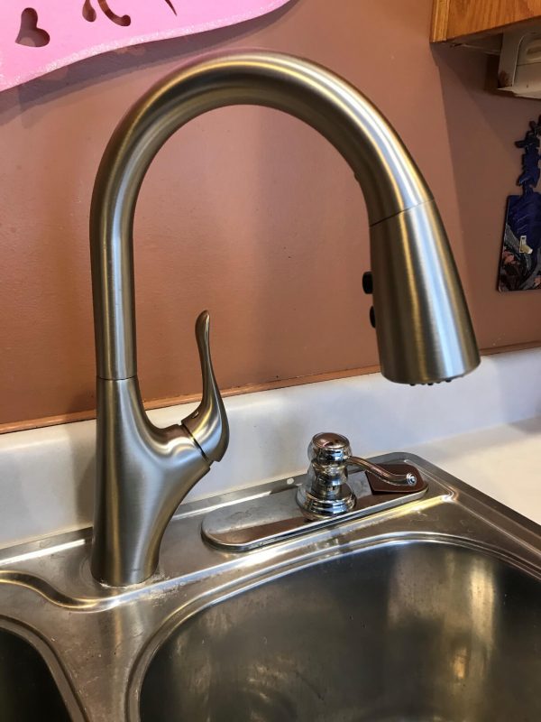 5. KRAUS Merlin Transitional Pull-Down Single Handle Kitchen Faucet in Brushed Gold, KPF-1674BG