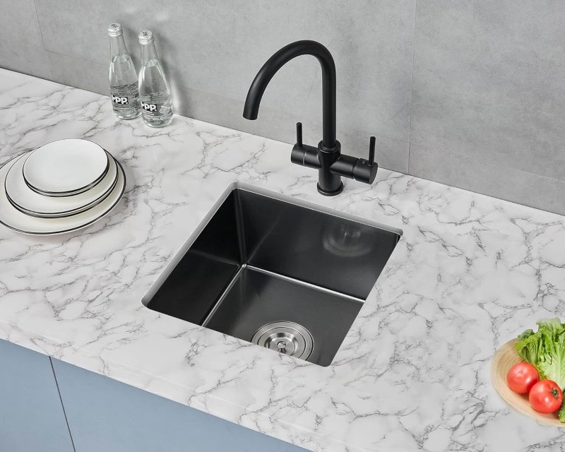MENATT 15 x 15 Inch Undermount Kitchen Sink, 304 Stainless Steel Single Bowl Bar Small Kitchen or Prep Sink, Black