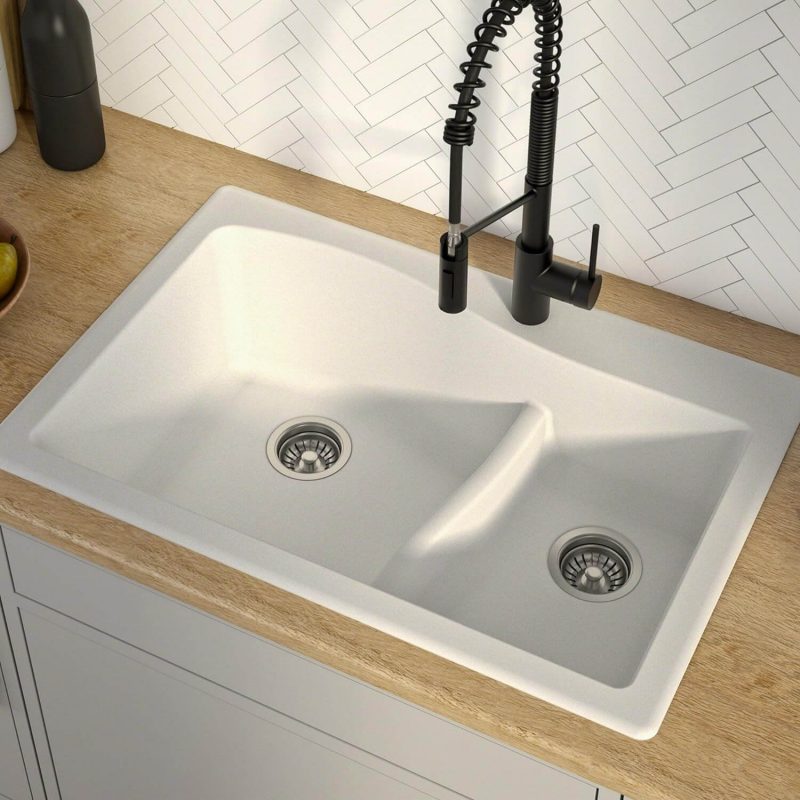 Kraus Quarza Kitchen Sink | 33-Inch 60/40 Bowls | White Granite | KGD-442 model