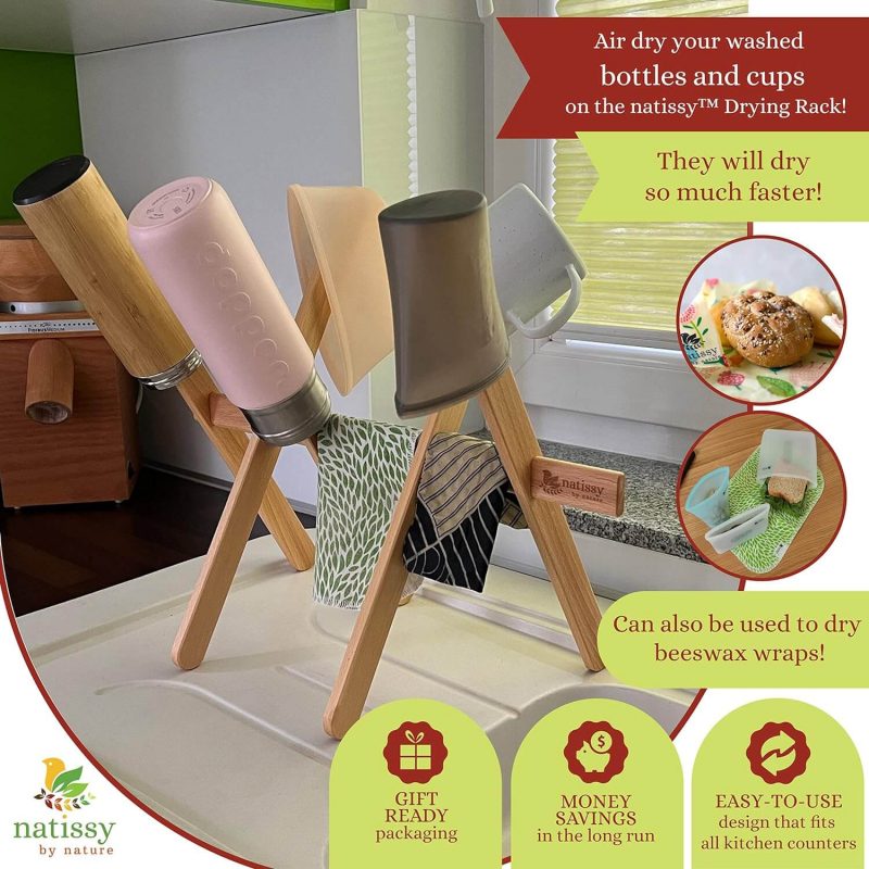 4. Wooden Dish Drying Rack, for Baby Bottles, Cups, Cups, Bags, Wrappers