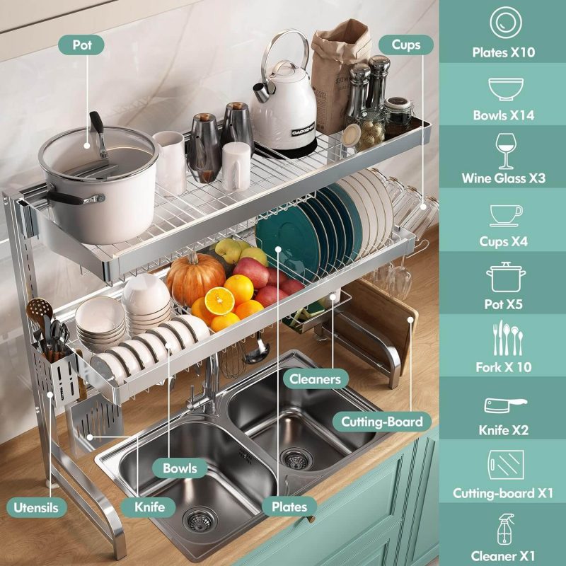 3. Dish Drying Rack Over the Sink, MAJALIS 3 Tier Full 304 Stainless Steel