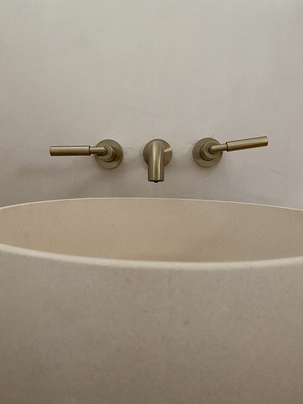 5. Wall Mounted Sink Faucet, Double Handle, Solid Brass