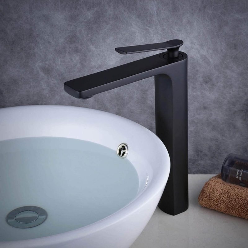 3. Contemporary Single Handle Tall Matte Black Bathroom Sink Faucet