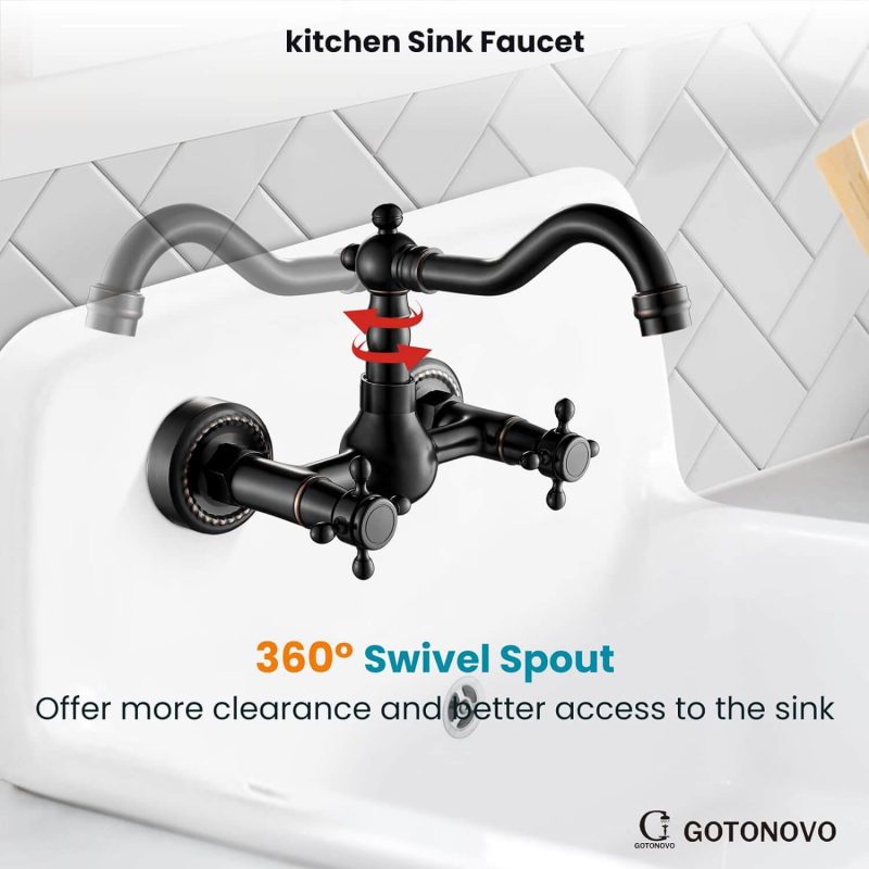 6. Gotonovo 6 Inch Bronze Wall Mount Kitchen Sink Faucet