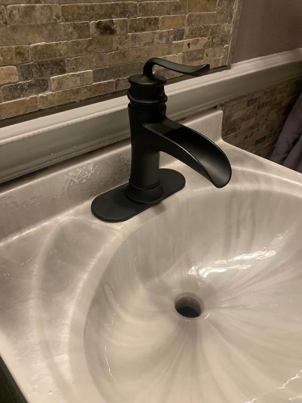 3. Solid Brass Waterfall Large Spout Bathroom Sink Faucet