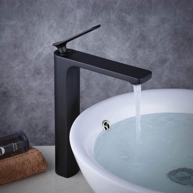 3. Contemporary Single Handle Tall Matte Black Bathroom Sink Faucet