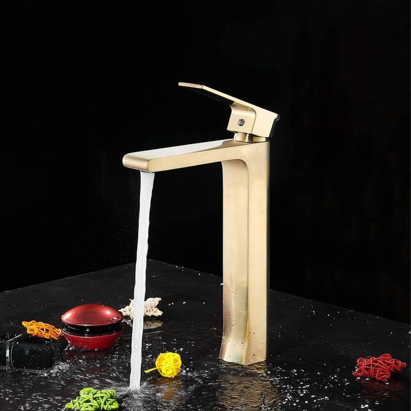 4. Single Hole Bathroom Sink Faucet Gold Tall Body Mixer Tap