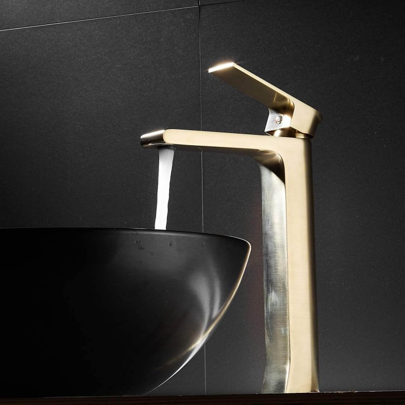 4. Single Hole Bathroom Sink Faucet Gold Tall Body Mixer Tap