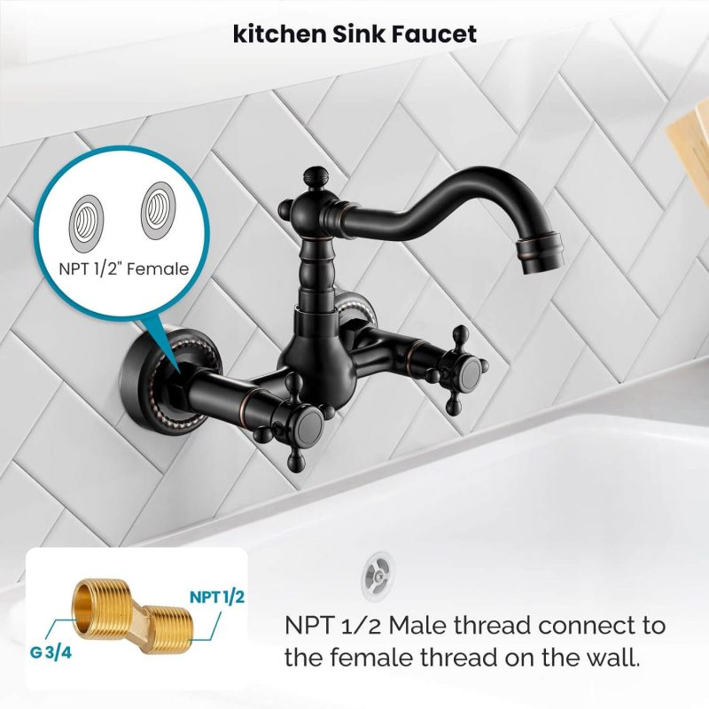 6. Gotonovo 6 Inch Bronze Wall Mount Kitchen Sink Faucet