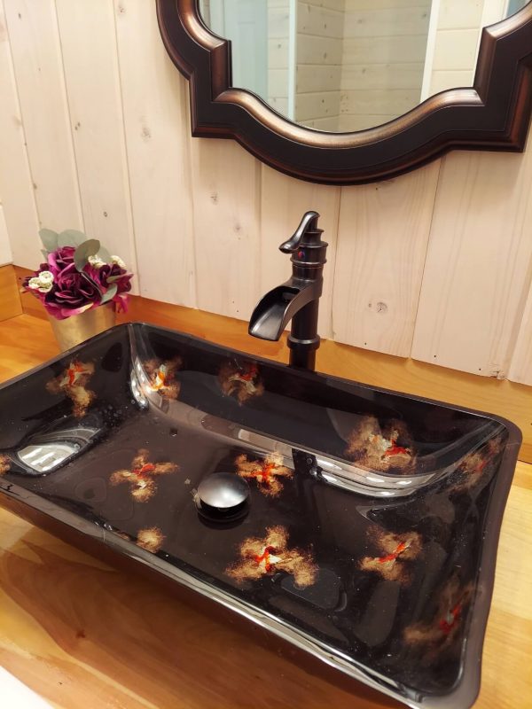 5. Waterfall Matte Black Vessel Sink Faucet with Pop Up Drain Assembly