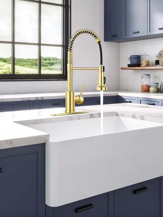 5. HGN Brushed Gold Kitchen Faucet with Pull Down Spray