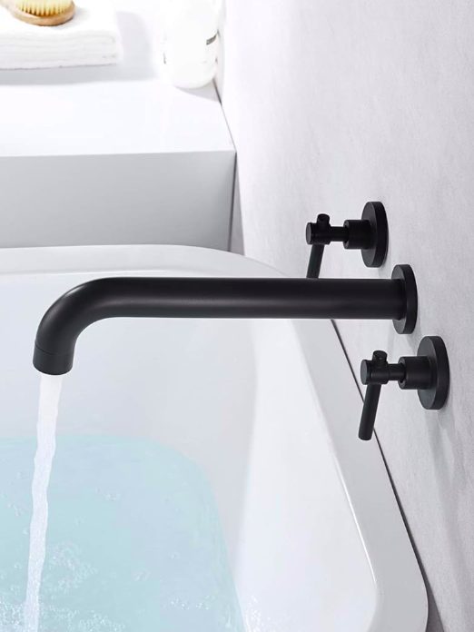 2. Solid Brass Two Handle High Flow Matte Black Tub Faucet