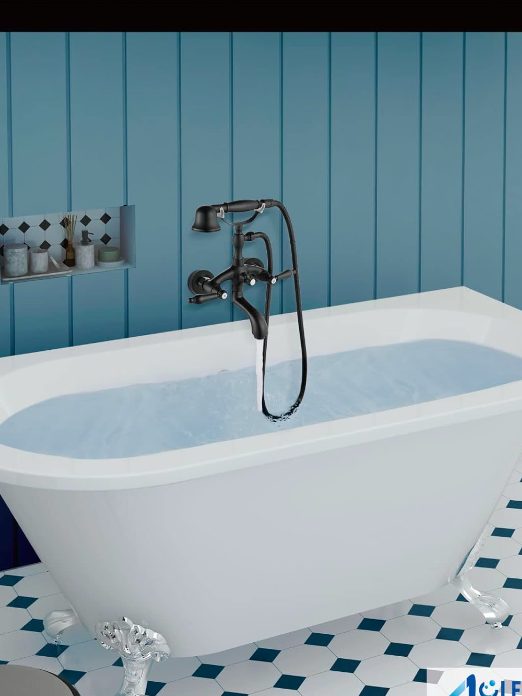 4. Sprayer Double Lever Handle Basin Mixer Tap Vintage Telephone Shaped Bathtub