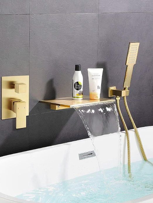 7. Modern Single Handle Bath Filler Solid Brass in Brushed Gold