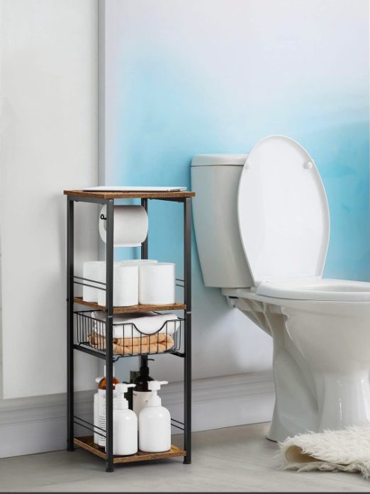2. Freestanding Bathroom Shelf with Drawers 3 Tier Toilet Paper Storage Holder