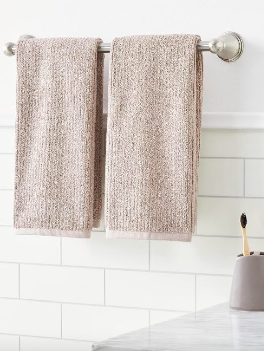 1. Amazon Basics Modern Bathroom Towel Straight Bar Rack