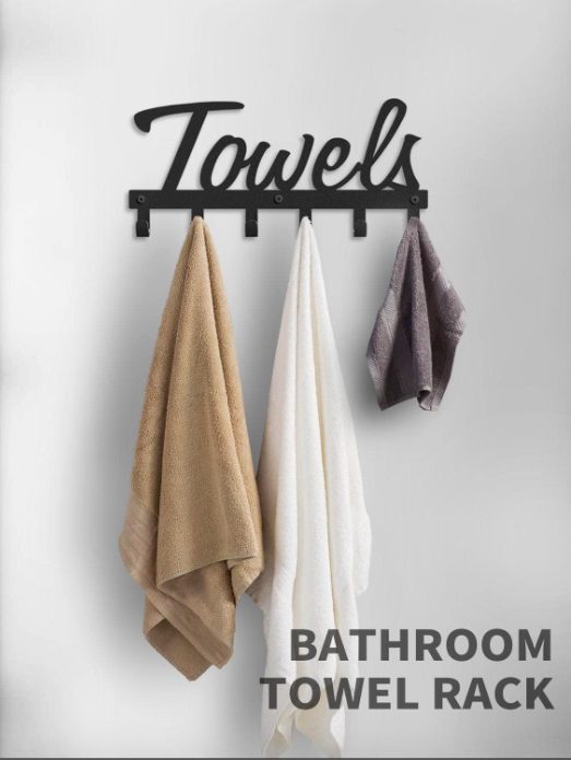 2. 6 Hooks Black Metal Towel Holder for Space Saving Bathroom