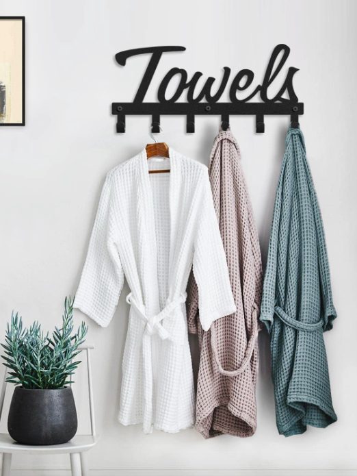 2. 6 Hooks Black Metal Towel Holder for Space Saving Bathroom