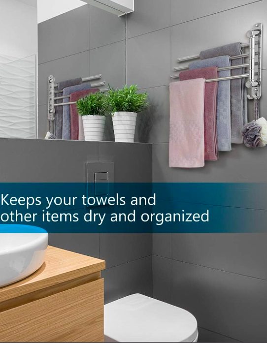 6. Bathroom Towel Rack 4 Arm Swivel Towel Holder